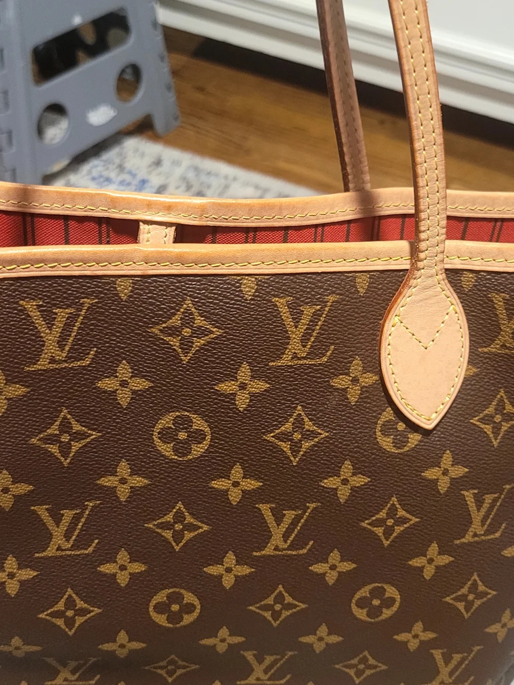 Louis Vuitton Neverfull Monogram Canvas Tote in Brown with Tan Trim